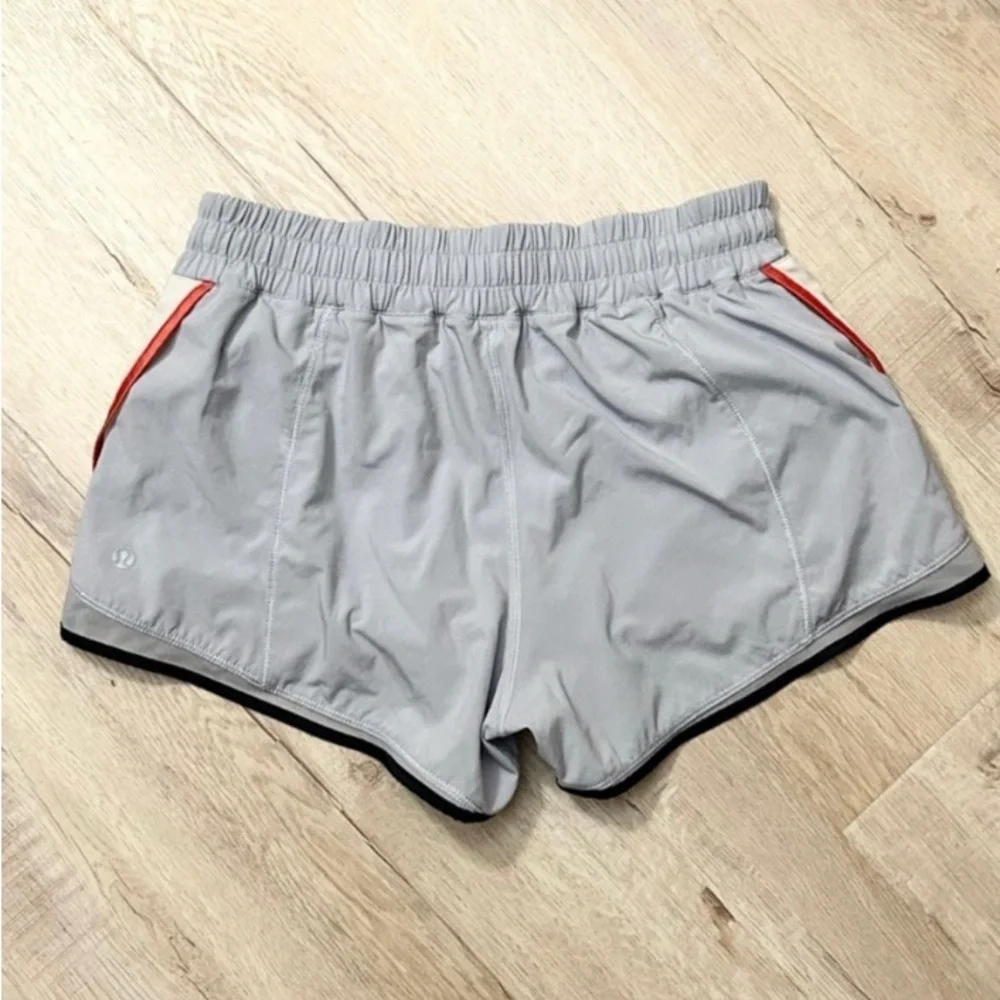 lululemon athletica Light Gray Running Shorts with Black Trim and Red Accent